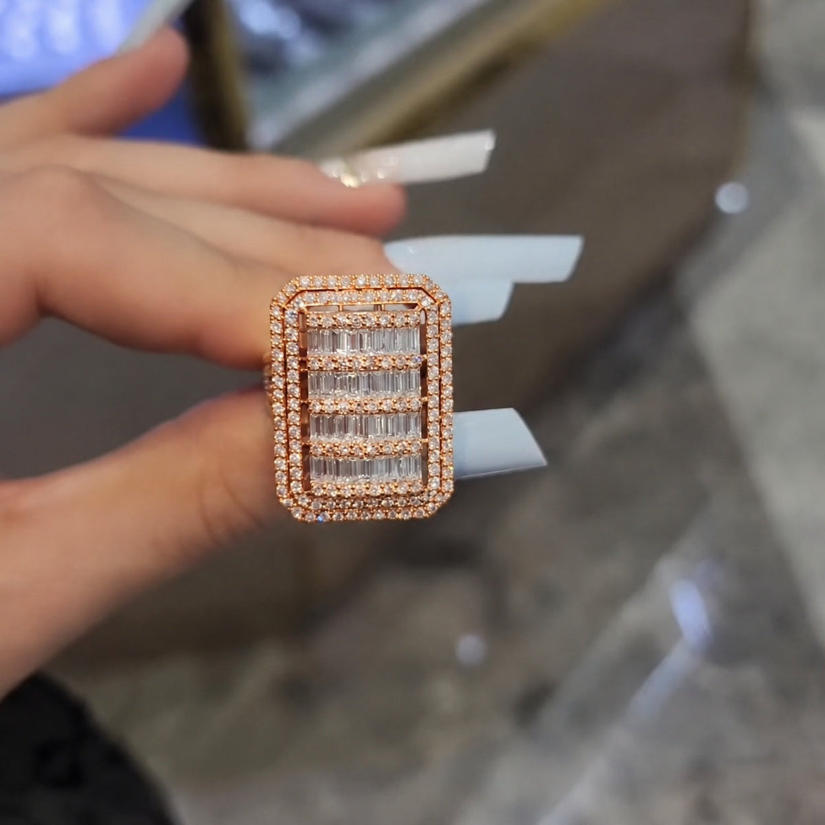 Massive Flawless Emerald Cut • Bold 7ct Look Double Halo Multi-Row Iced Out Engagement Ring In Sterling Silver