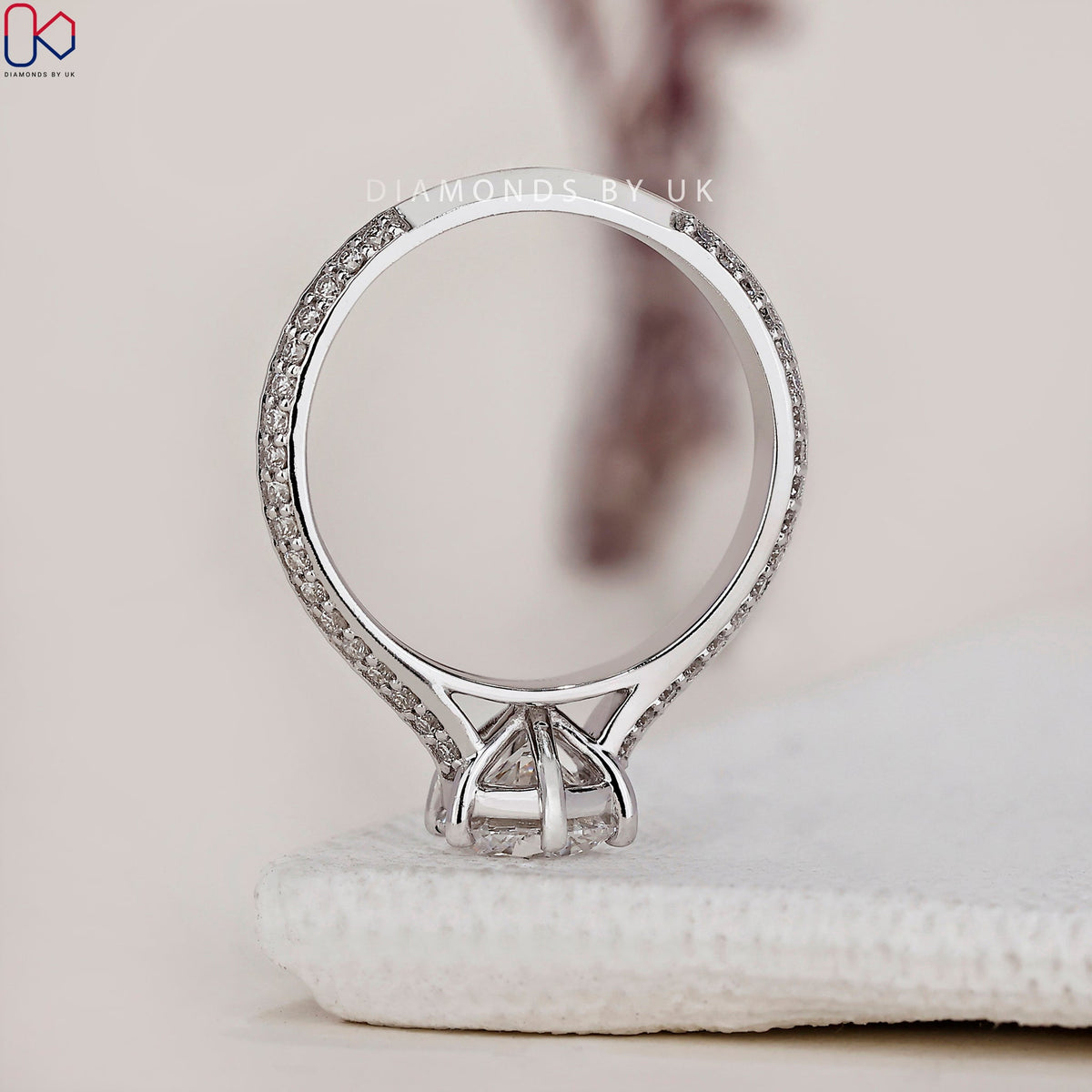 Round Cut Diamond Ring - Two Row Pave