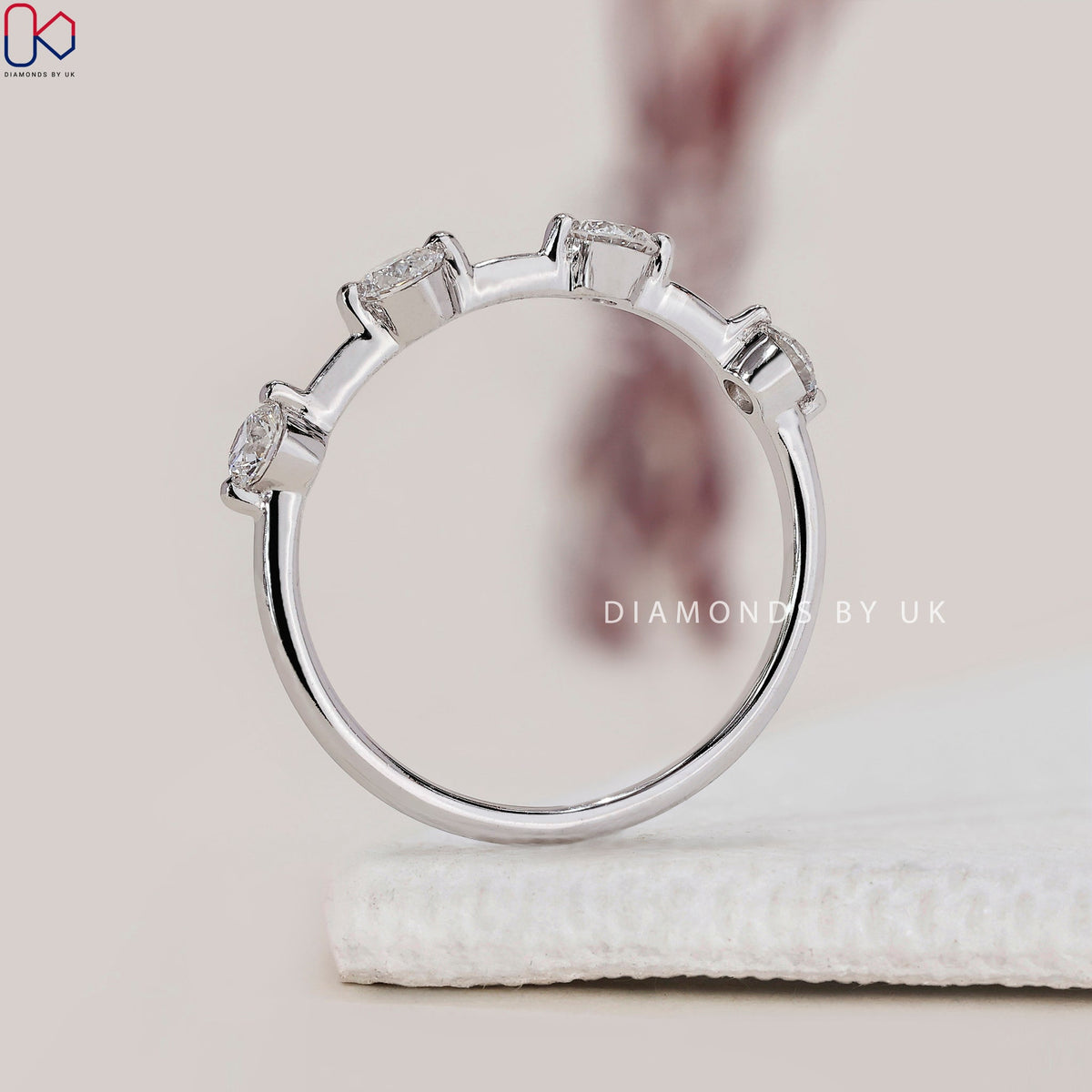 Distance Pave Round Diamond White Gold Wedding Band