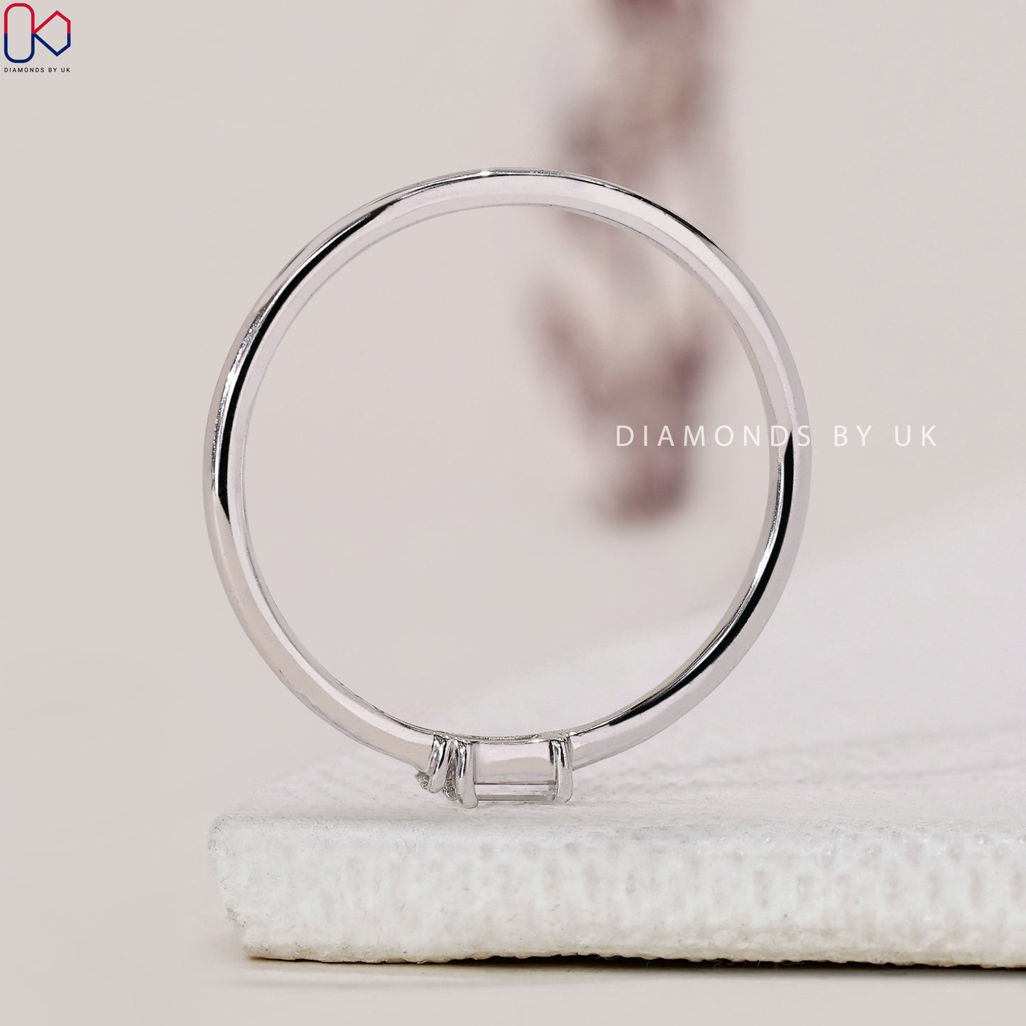 Round And Baguette Womens White Gold Wedding Band