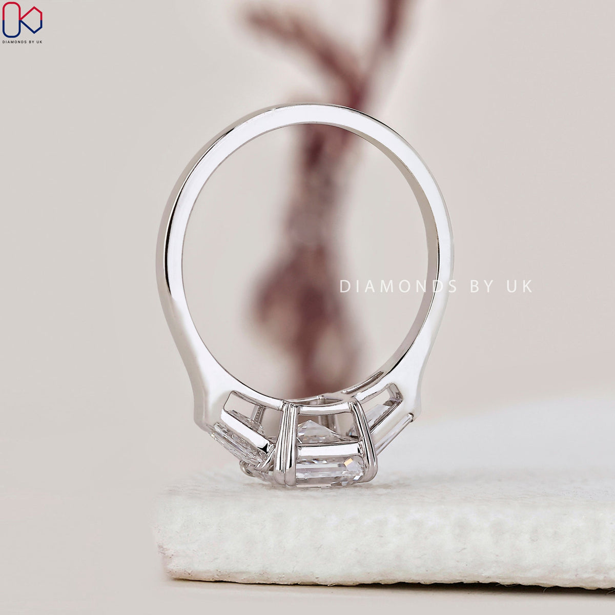 Asscher Cut Diamond Ring In White Gold
