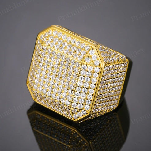 Hip Hop Iced out Sterling Silver Men's Moissanite Signet Ring