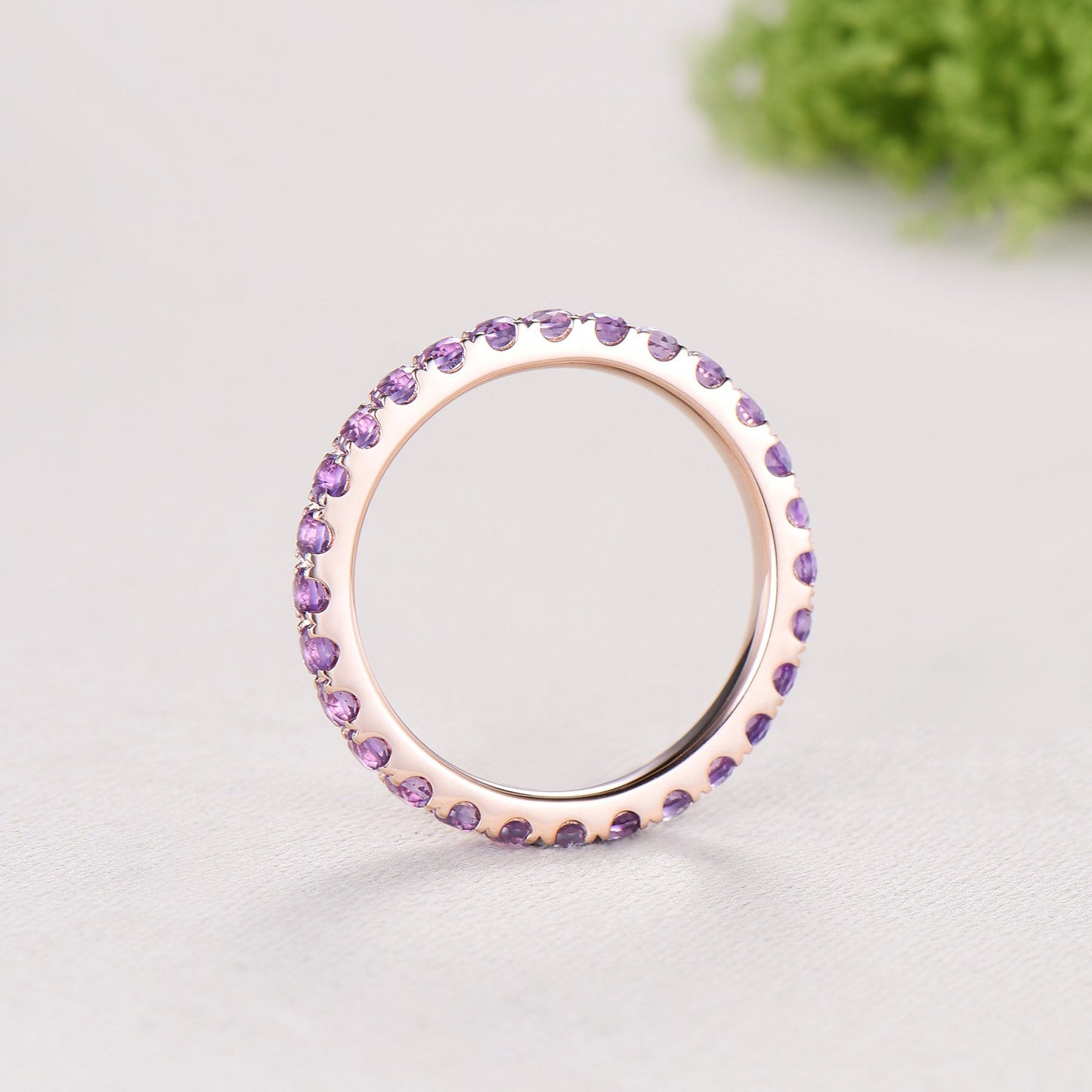 2mm Full Eternity Amethyst Eternity Band, Retro Rose Gold Wedding Ring