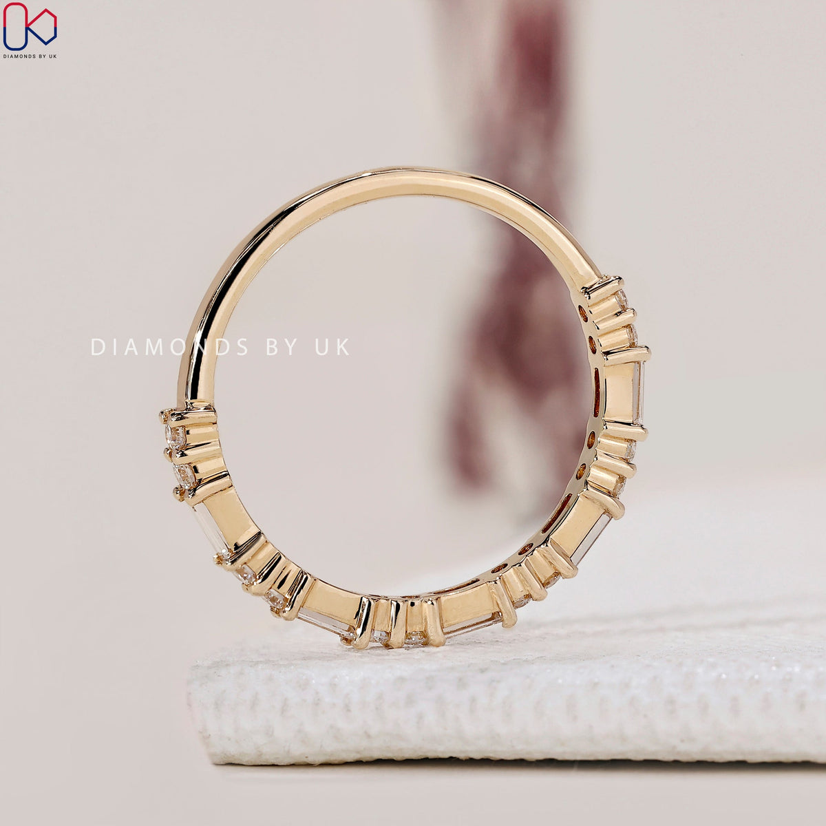 Yellow Gold Baguette And Round Diamond Band