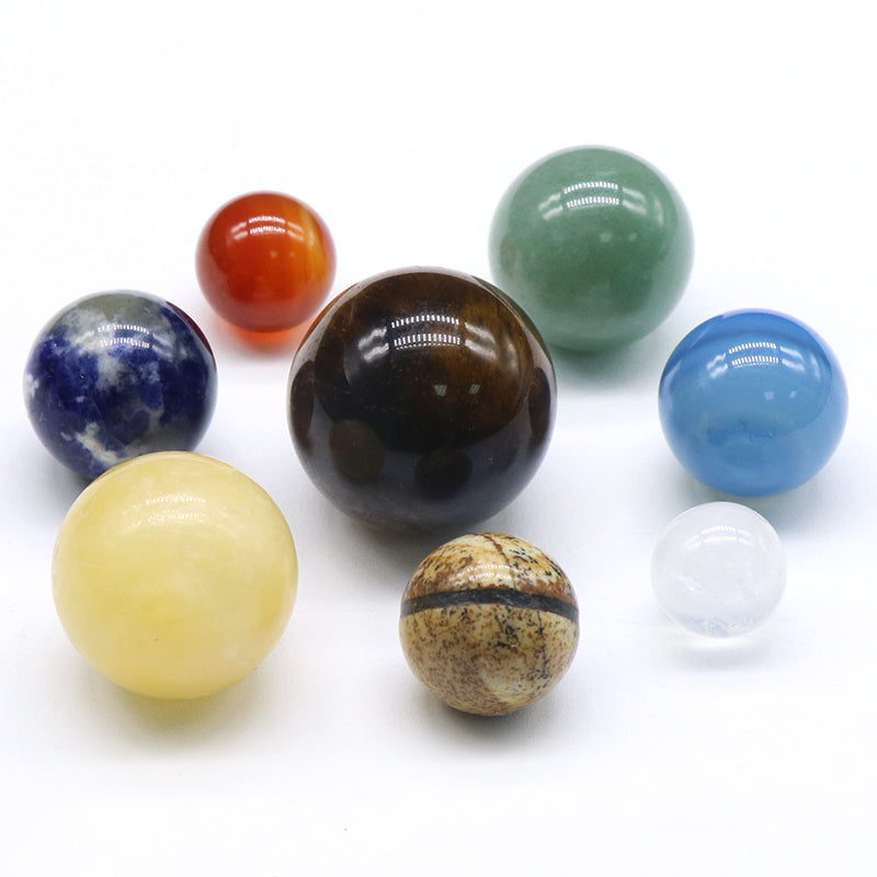 Natural Gemstone Spheres Set - 8 Planet Crystal Balls - Meditation Decor Crystals - New!