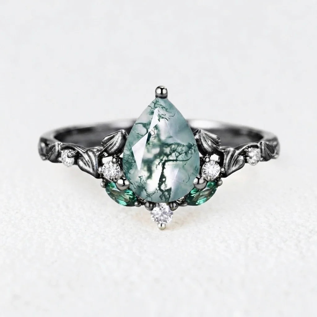 Seraphina’s Verdant | Pear Moss Agate Engagement Ring