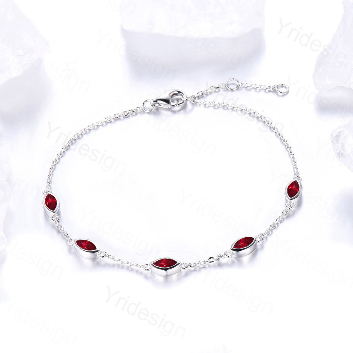 Dainty marquise cut ruby bracelet bezel set