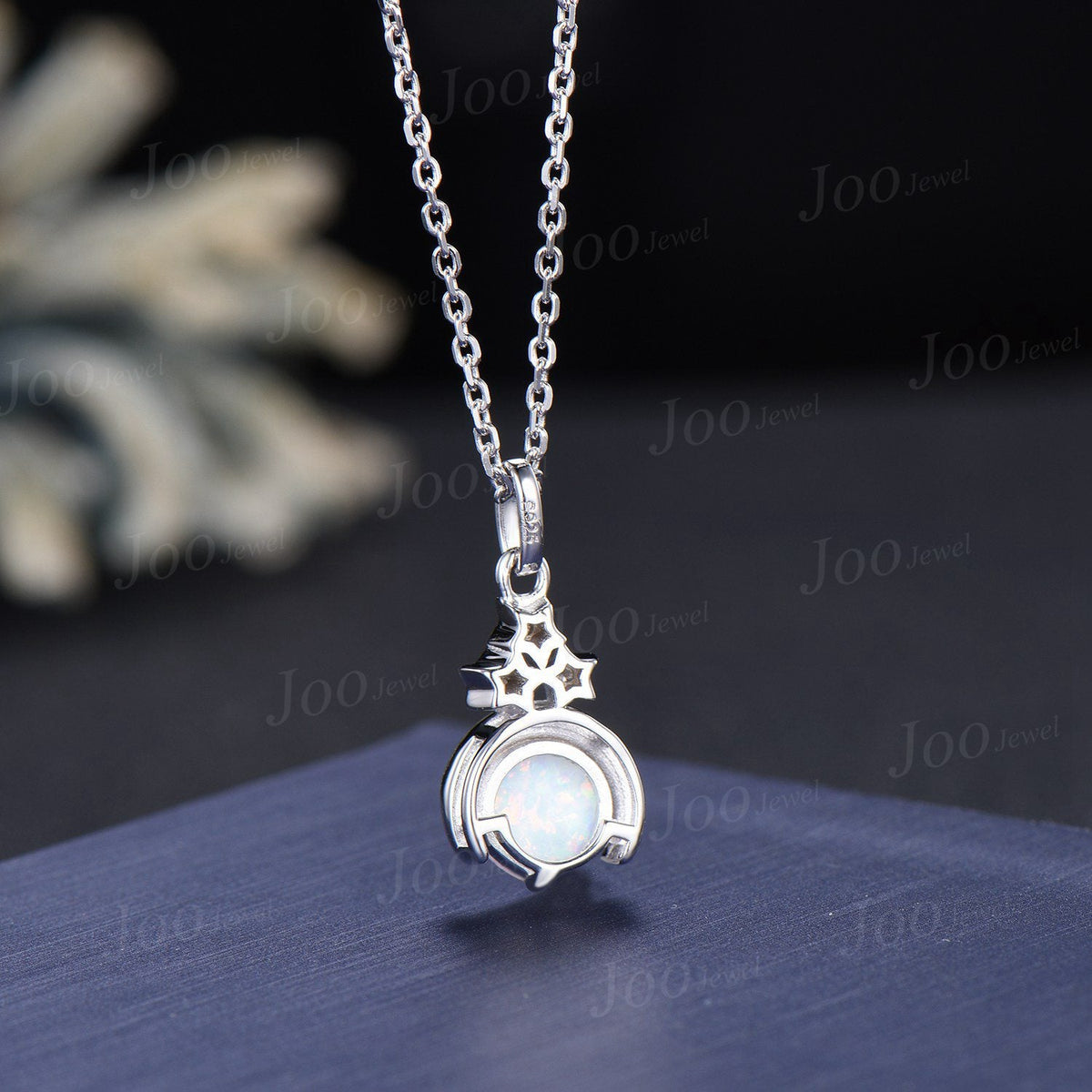Dainty Opal Moissanite Necklace Sterling Silver Star Moon White Opal Pendant Cluster Bridal Necklace Art Deco Women Vintage Anniversary Gift