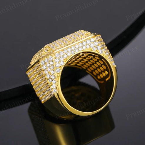 Hip Hop Iced out Sterling Silver Men's Moissanite Signet Ring