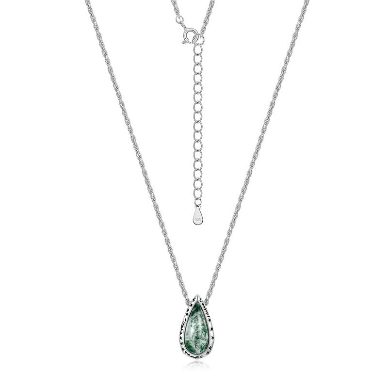 Heirloom Moss Agate Pear Pendant â€?Intricate Vine