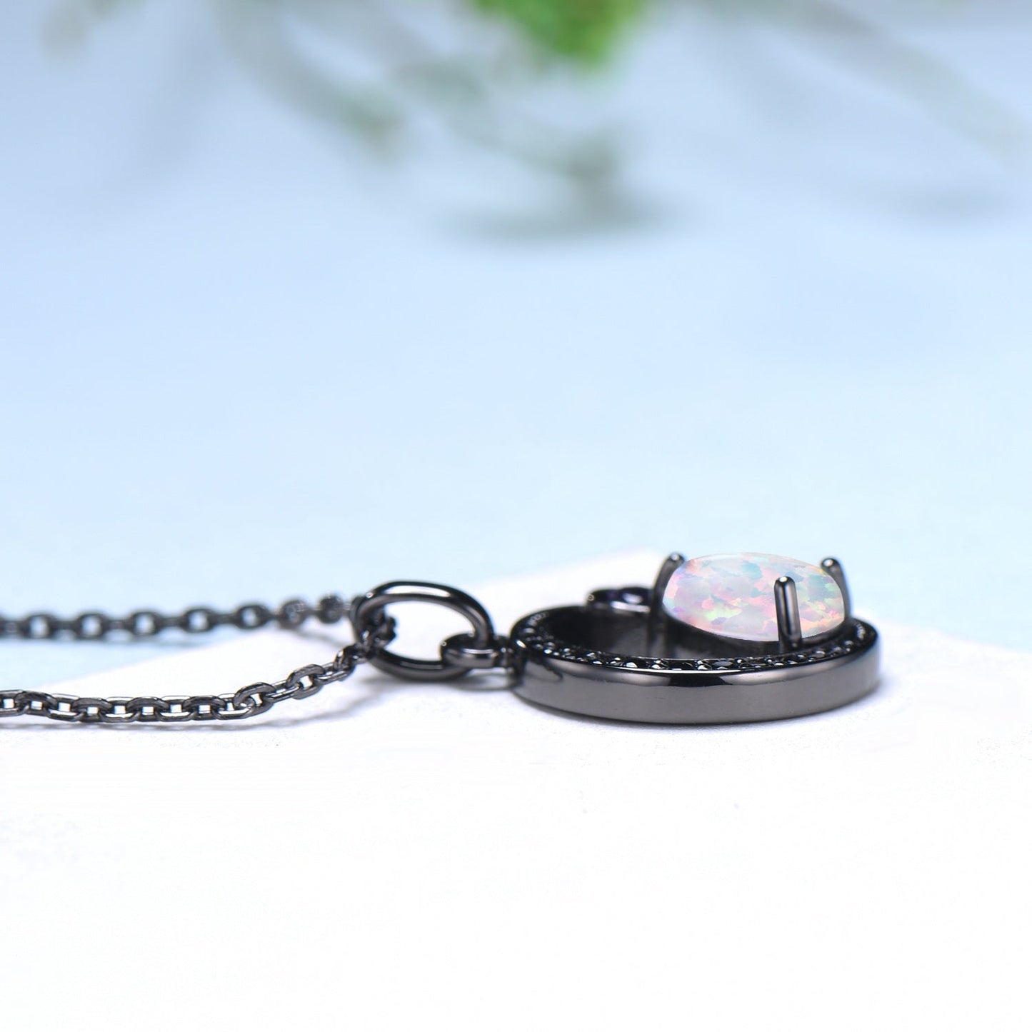 Magic Crescent Moon Black Gold Opal Amethyst Gothic Pendant Necklace Unique Pear Shaped Fire White Opal Black Spinel Necklace Halloween Girl