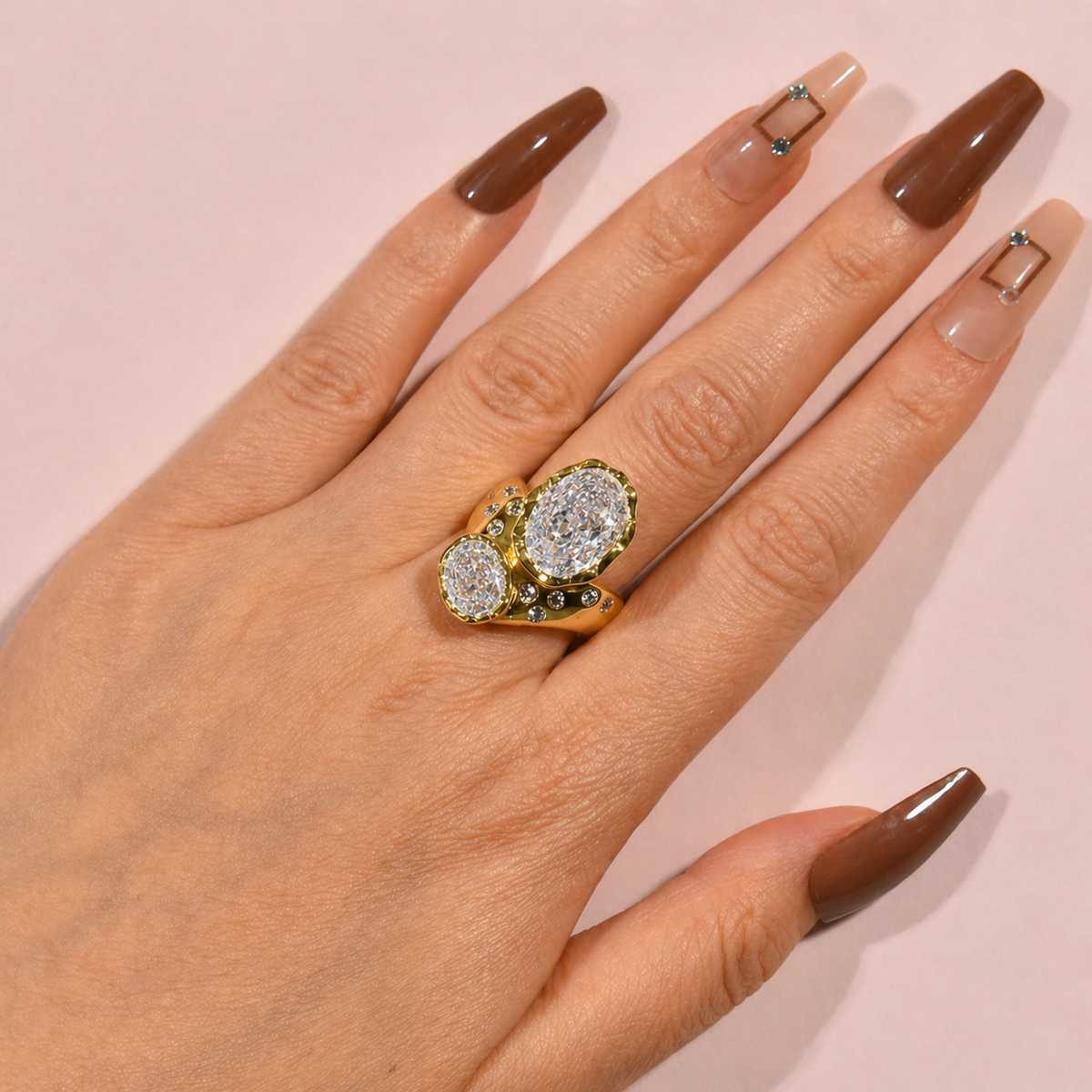 Stunning 6.0ct Two-Stone Oval Cut Wide Statement Engagement Ring In Sterling Silver