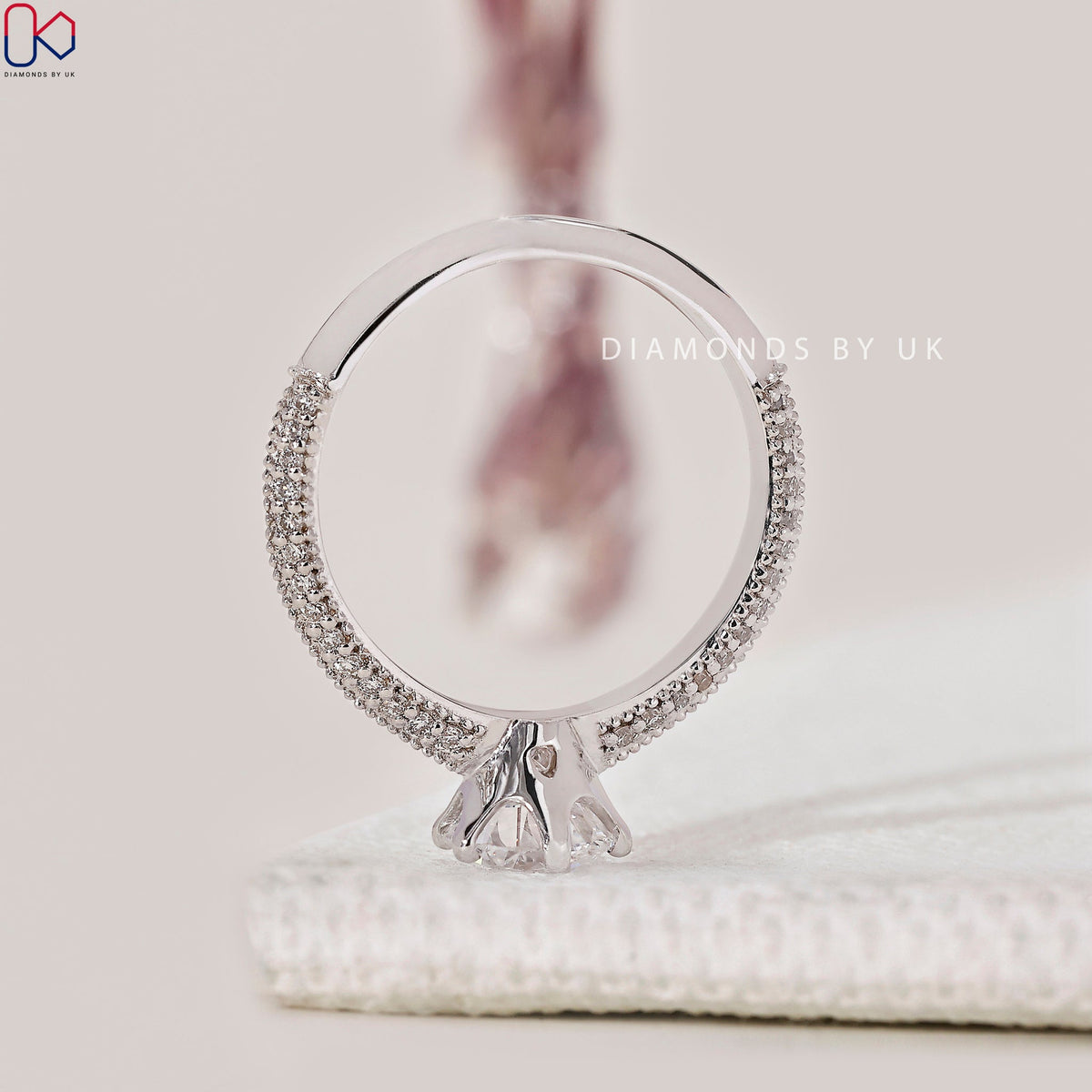 Round Diamond Double Row Pave Engagement Ring