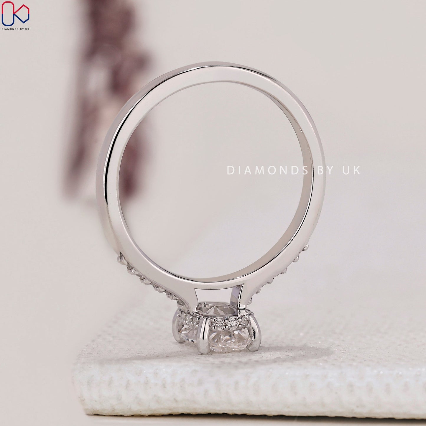 Oval Hidden Halo Engagement Ring - Pave Setting