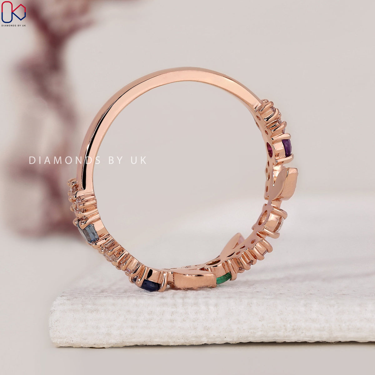 Birthstone Wedding Band – Nature-Inspired Elegance