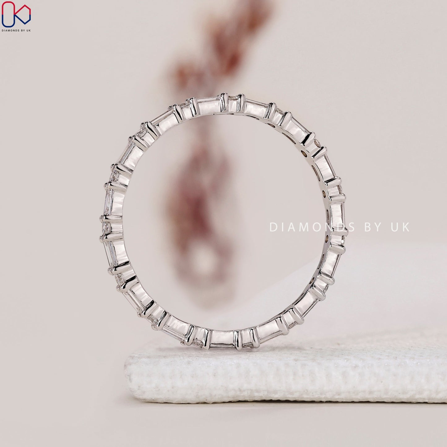 White Gold Round And Baguette Diamond Wedding Band