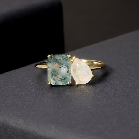 Unique Moss Agate Engagement Ring