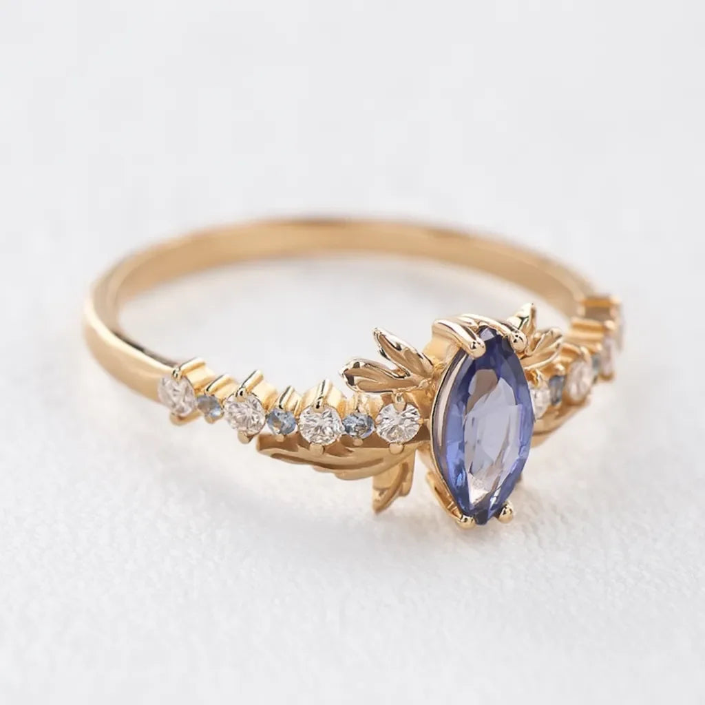 Aurora’s Fairy Wing | Marquise Natural Sapphire Vintage Bridal Set 2pcs