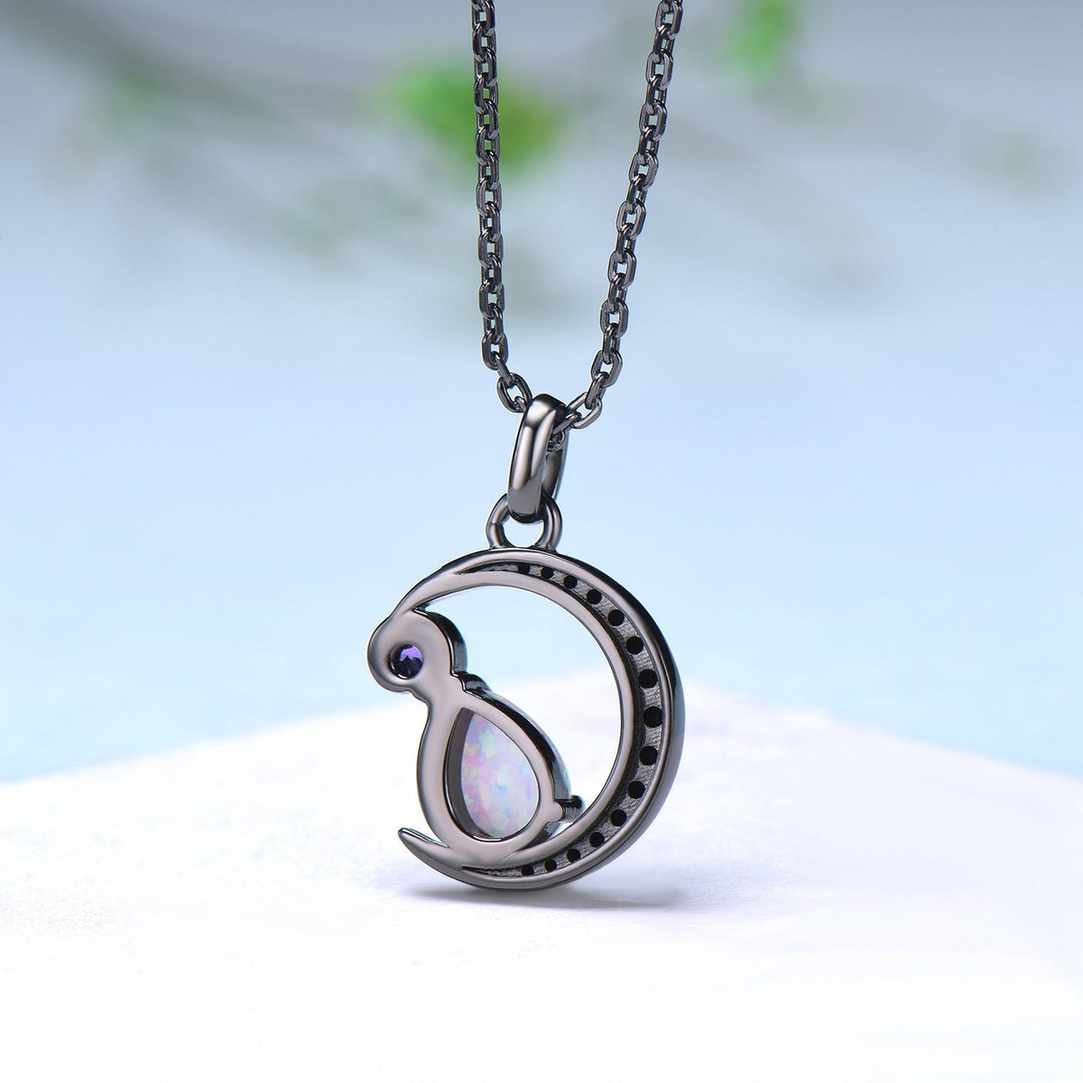 Magic Crescent Moon Black Gold Opal Amethyst Gothic Pendant Necklace Unique Pear Shaped Fire White Opal Black Spinel Necklace Halloween Girl