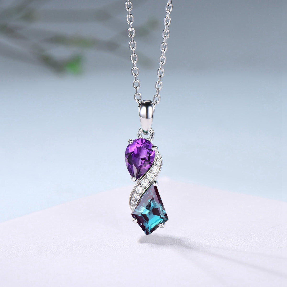 Unique Alexandrite Amethyst Necklace Pendant Women Alternative Moissanite Snake Anniversary Gift