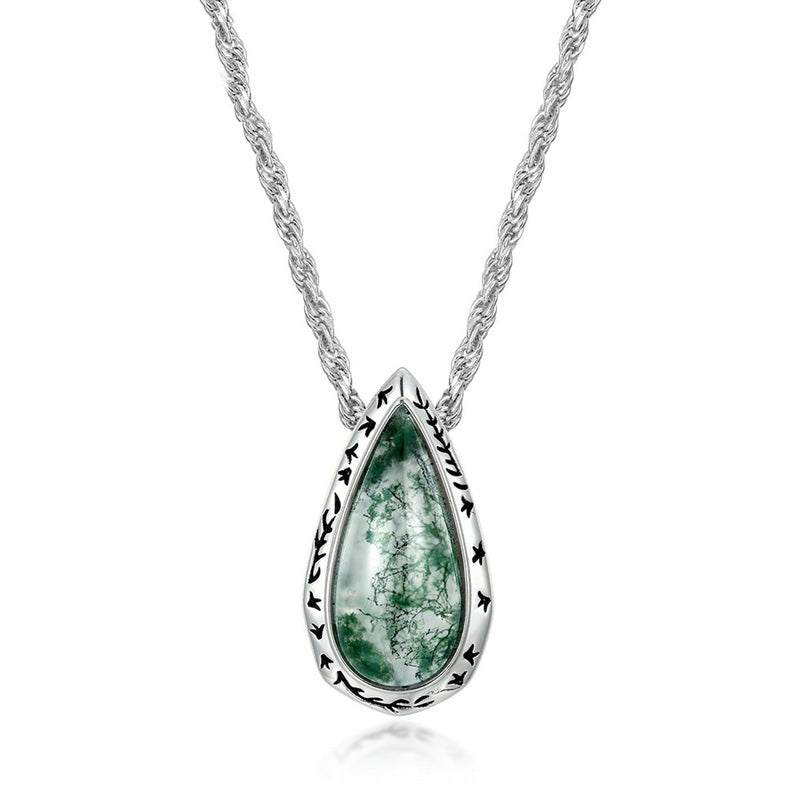Heirloom Moss Agate Pear Pendant â€?Intricate Vine