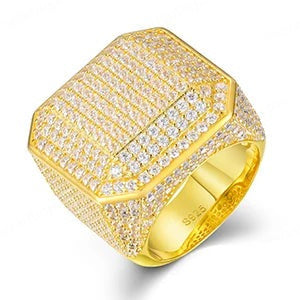 Hip Hop Iced out Sterling Silver Men's Moissanite Signet Ring