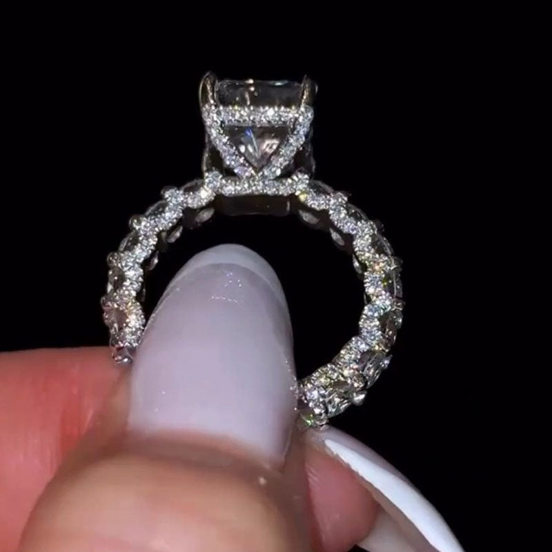 Gorgeous Radiant Cut Pave Sterling Silver Engagement Ring