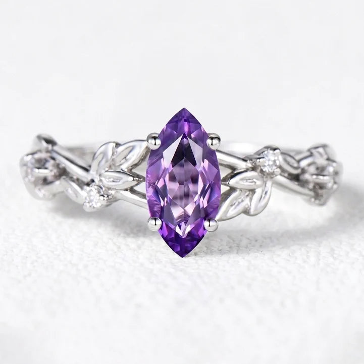 Violet’s Twig | Vintage Marquise Amethyst & Diamond Bridal Set 2pcs