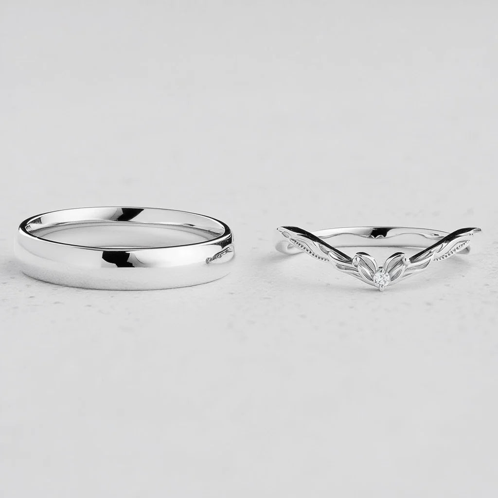 Harmony Duet | Curved Diamond & Classic Band Couple Wedding Set