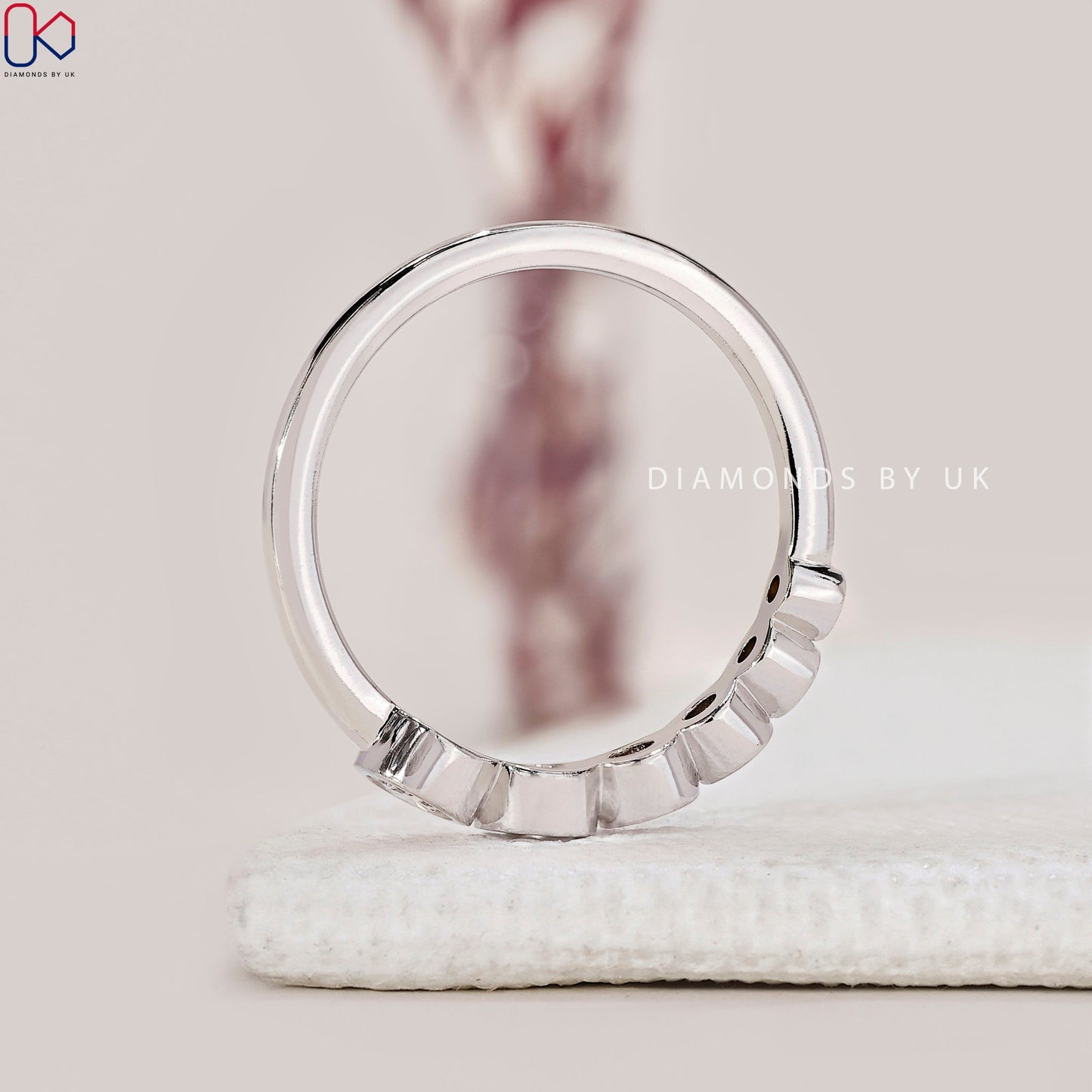 Round Cut White Gold Bezel Set Wedding Band