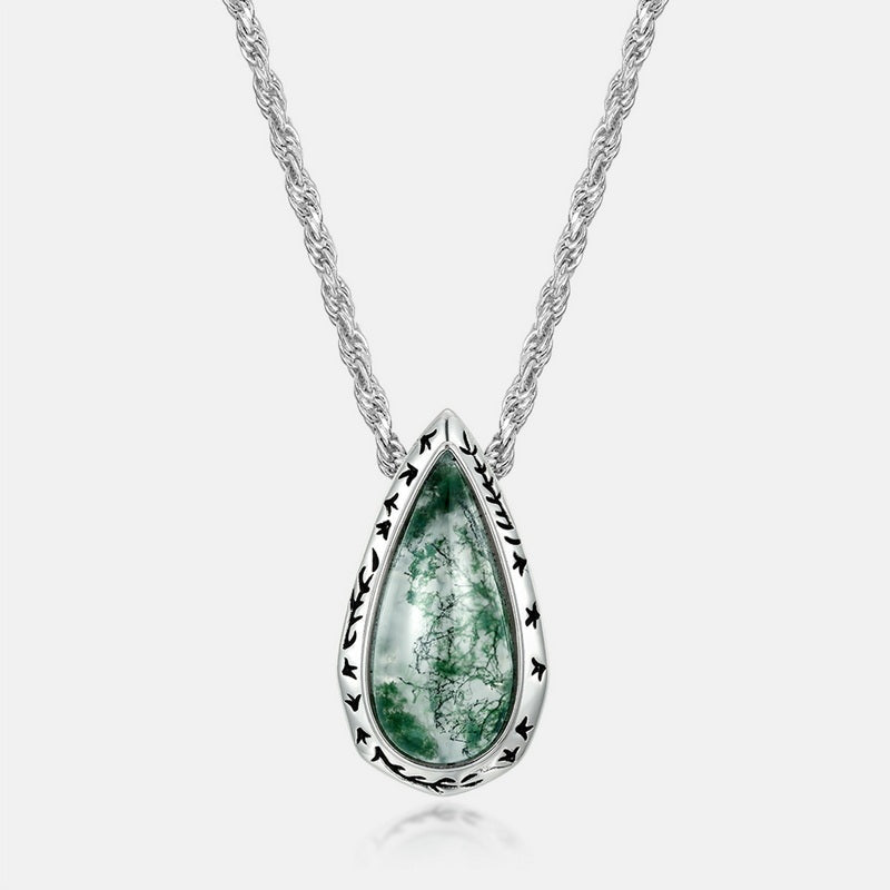 Heirloom Moss Agate Pear Pendant â€?Intricate Vine