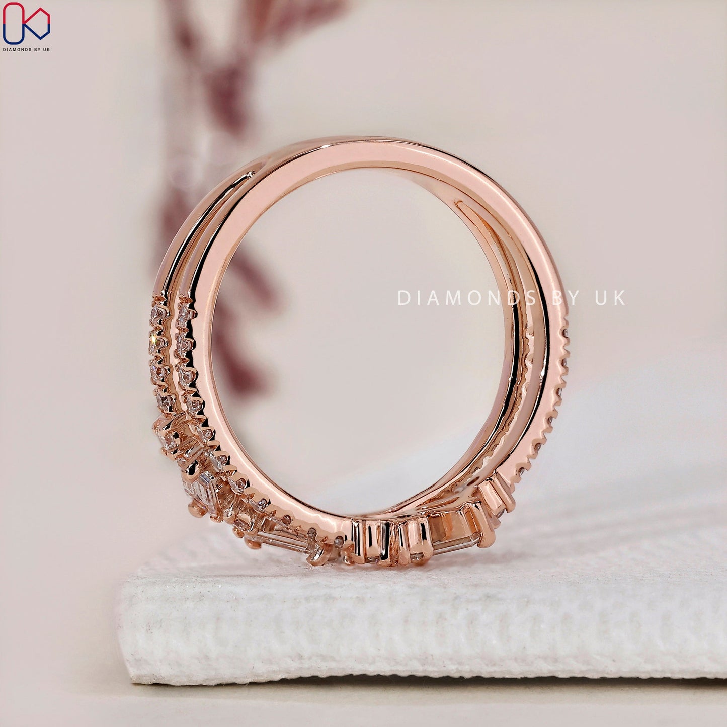 Double Row Diamond Wedding Band - Rose Gold