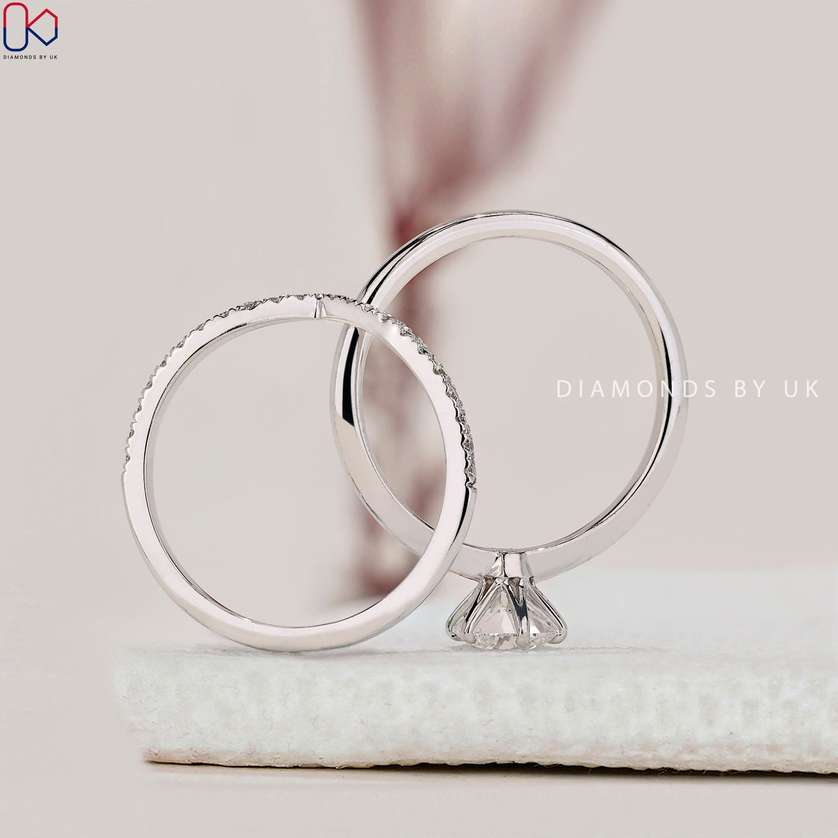 White Gold Round Cut Engagement Ring With Wedding Band