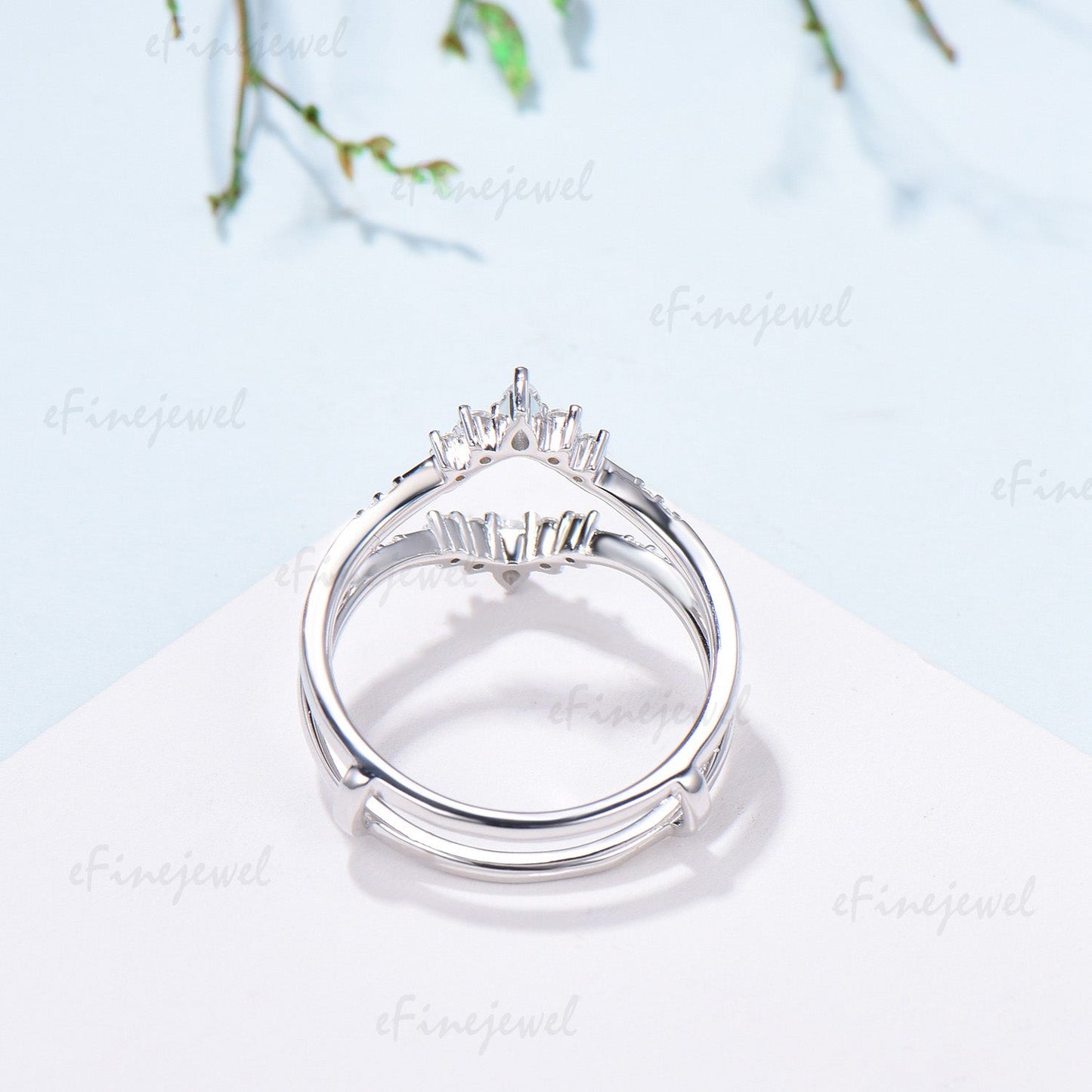 Double Curved Diamond Wedding Band Enhancer, Marquise & Round Moissanite Alternative Ring Guard for Women