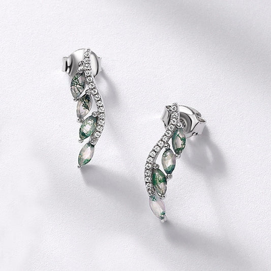 Luxury Marqusie Cut Green Moss Agate Leaf Vine Earrings
