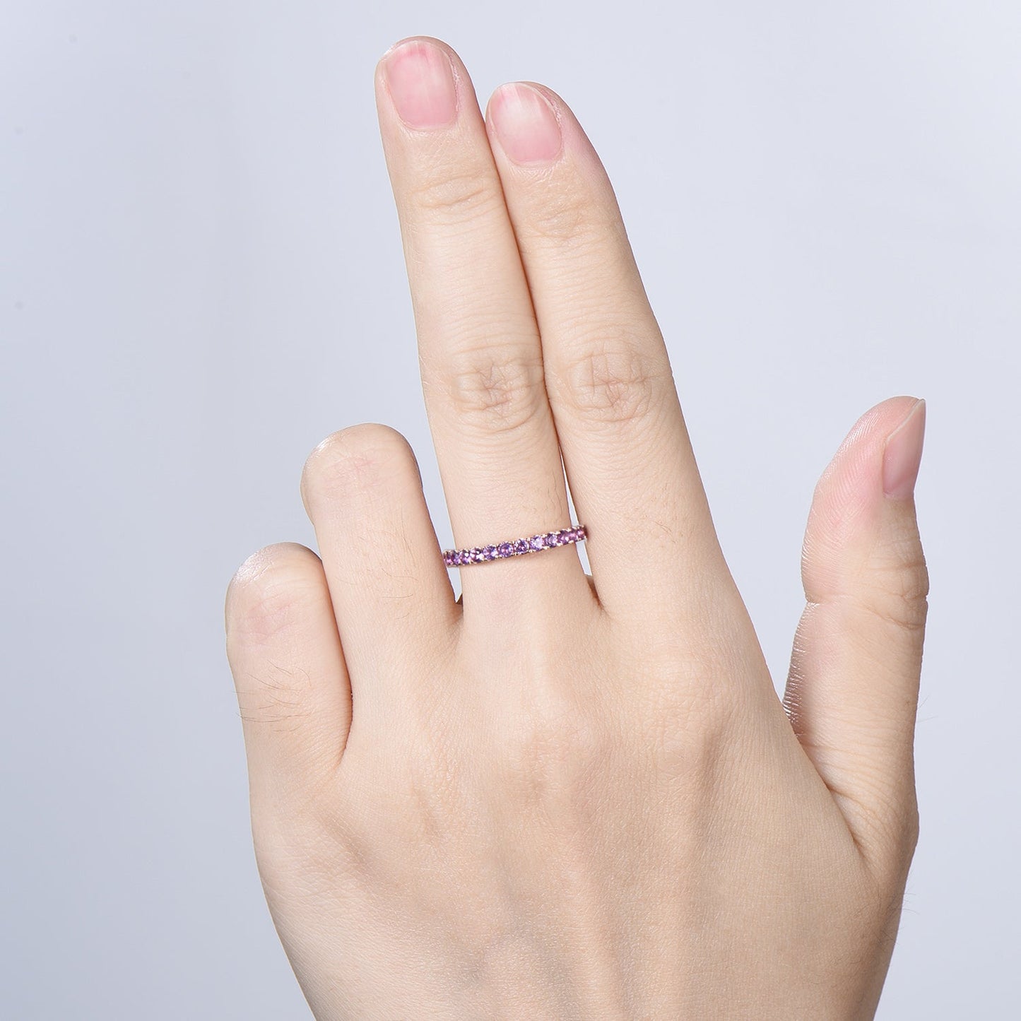 2mm Full Eternity Amethyst Eternity Band, Retro Rose Gold Wedding Ring