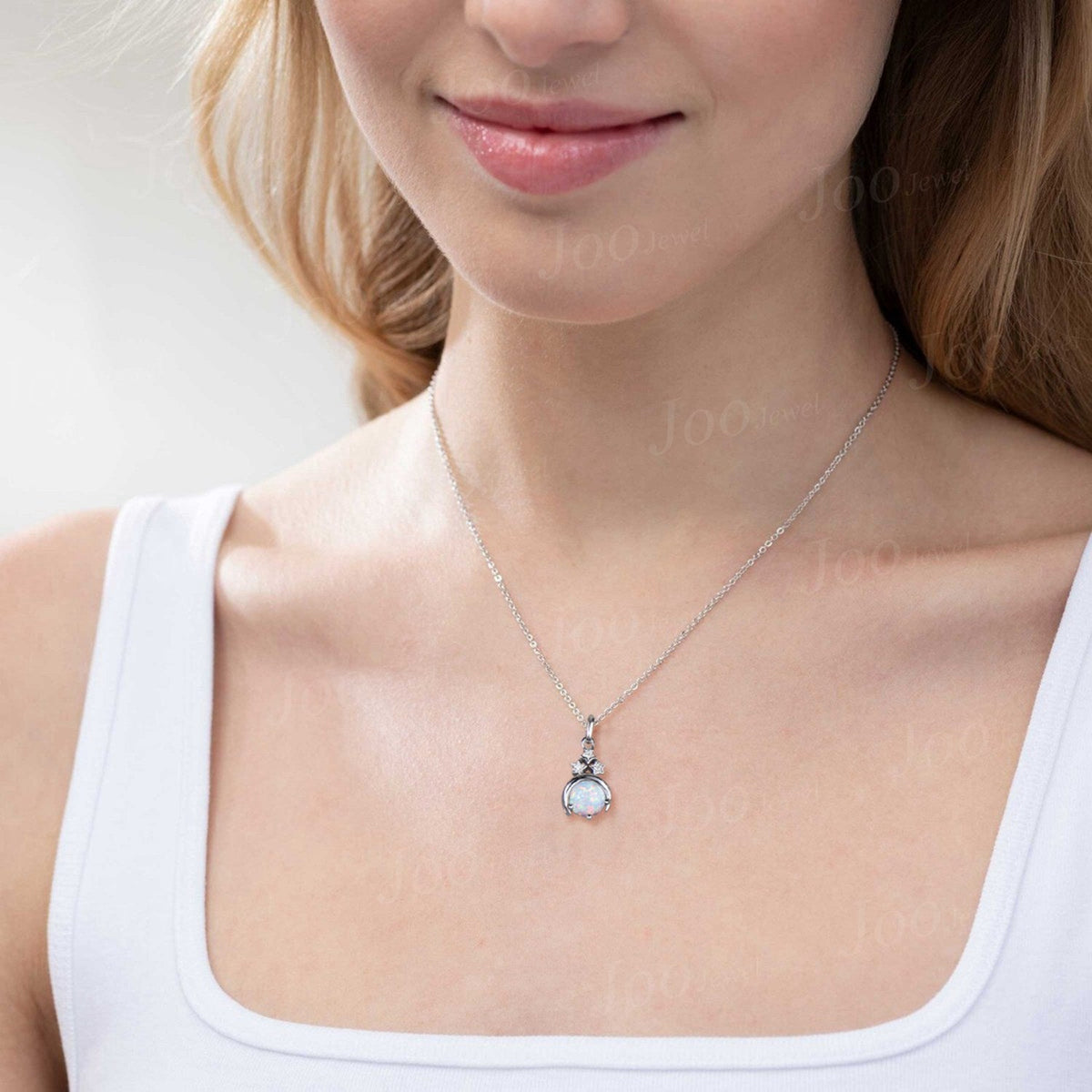 Dainty Opal Moissanite Necklace Sterling Silver Star Moon White Opal Pendant Cluster Bridal Necklace Art Deco Women Vintage Anniversary Gift