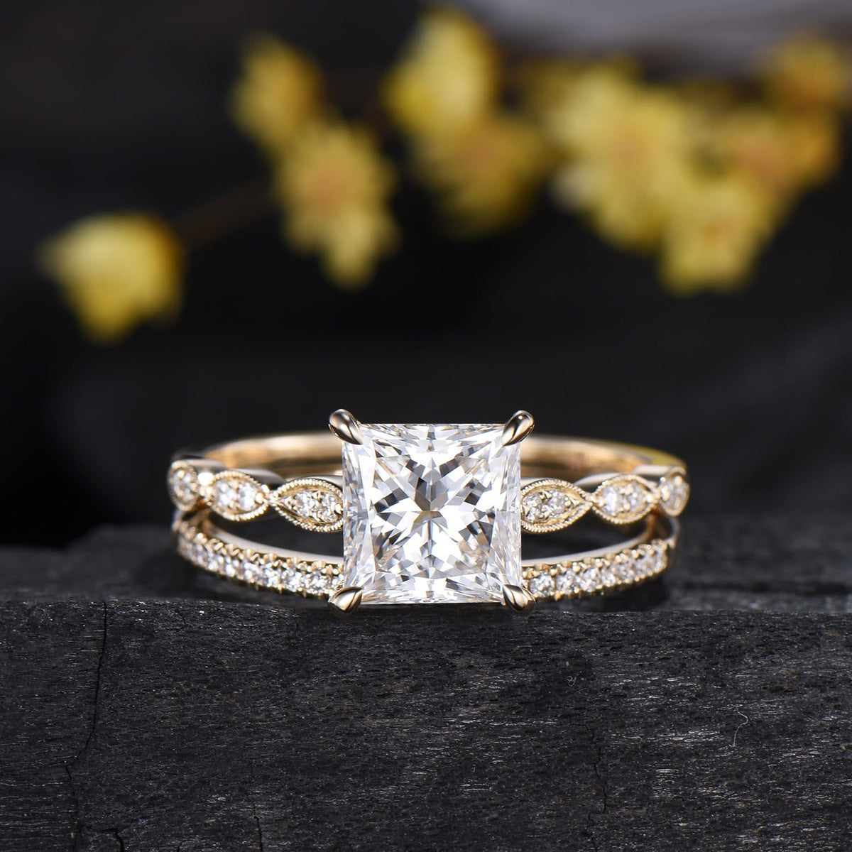 2 Carat Princess Cut Lab Grown Diamond Engagement Ring Set