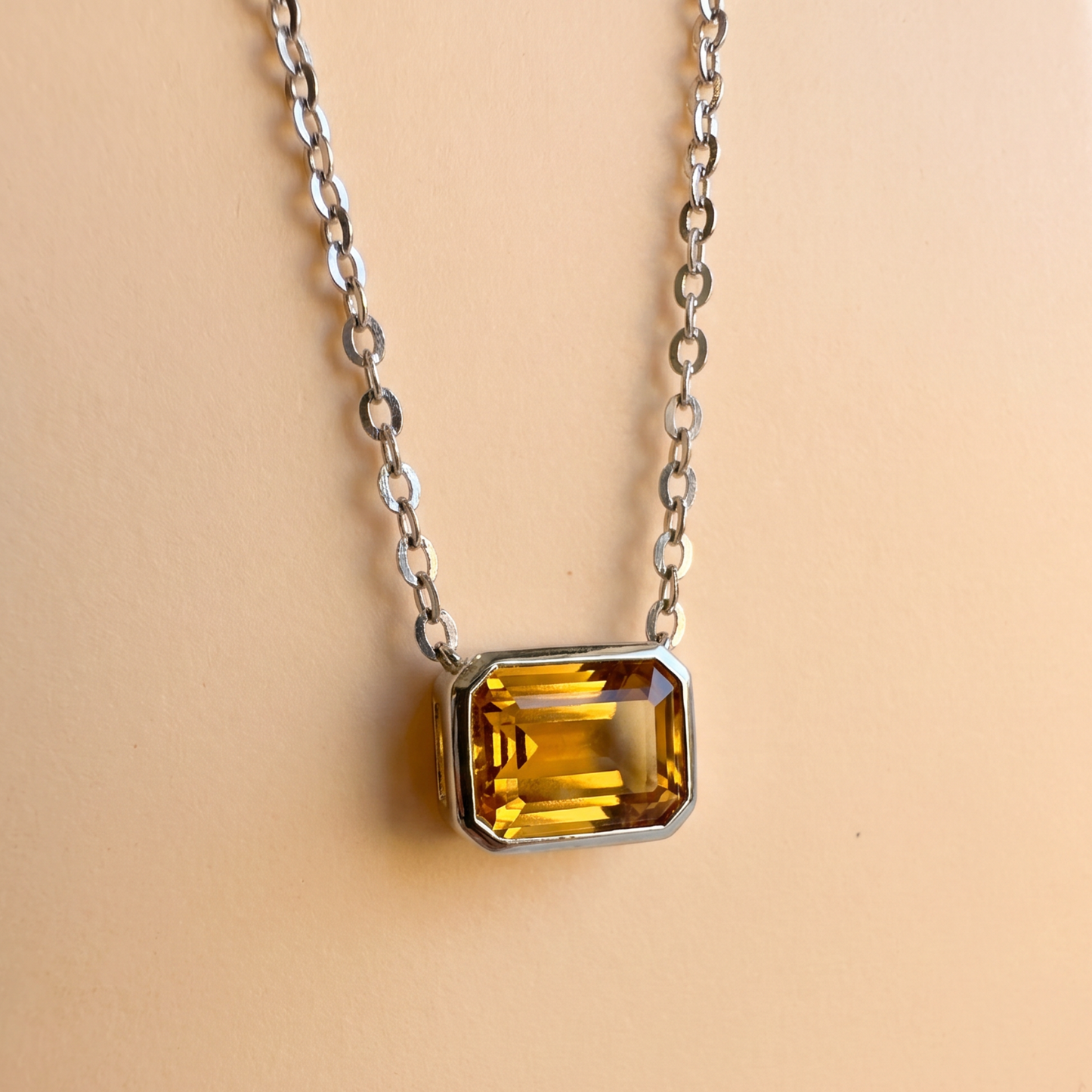 The Gemstone Bezel Necklace | Cable Chain | Citrine | Sterling Silver