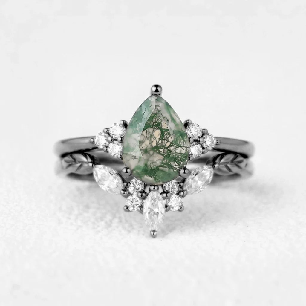 Cassandra’s Wildwood | Moss Agate Chevron Bridal Duo