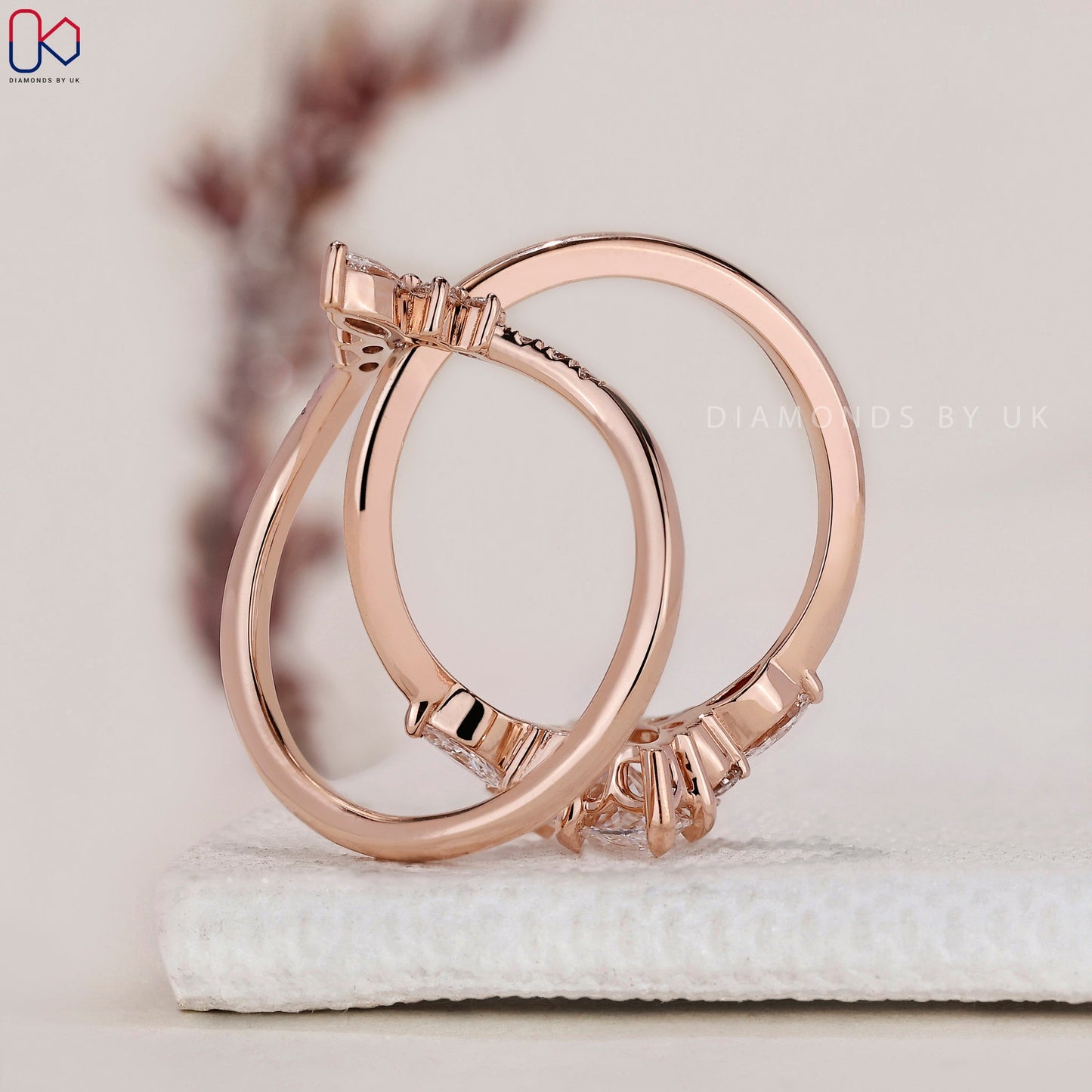 Marquise Cut Bridal Set in Rose Gold