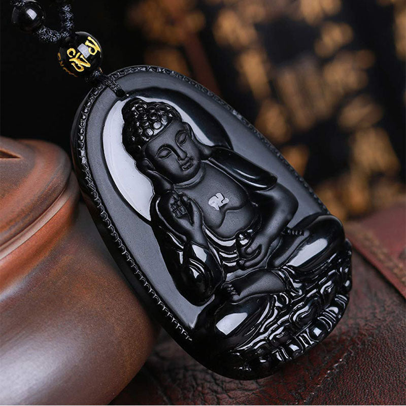 Black Obsidian Buddha  Necklace for Protection