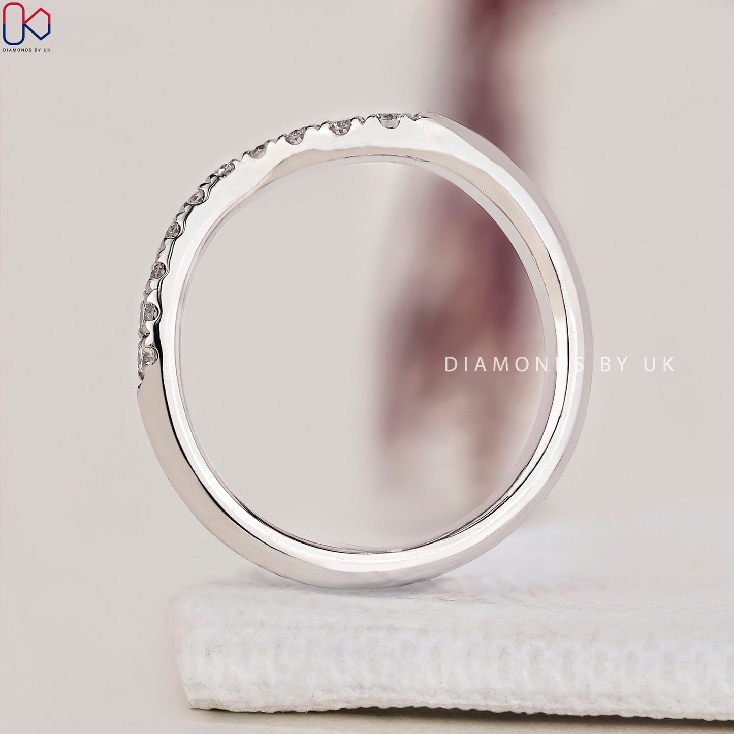 Curved Diamond Wedding Band - Round Diamonds