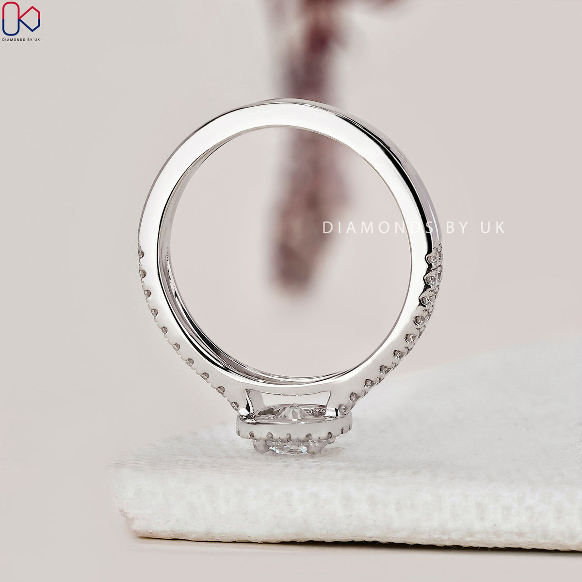 Round Diamond Double Row Pave Engagement Ring