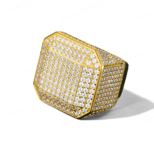 Hip Hop Iced out Sterling Silver Men's Moissanite Signet Ring