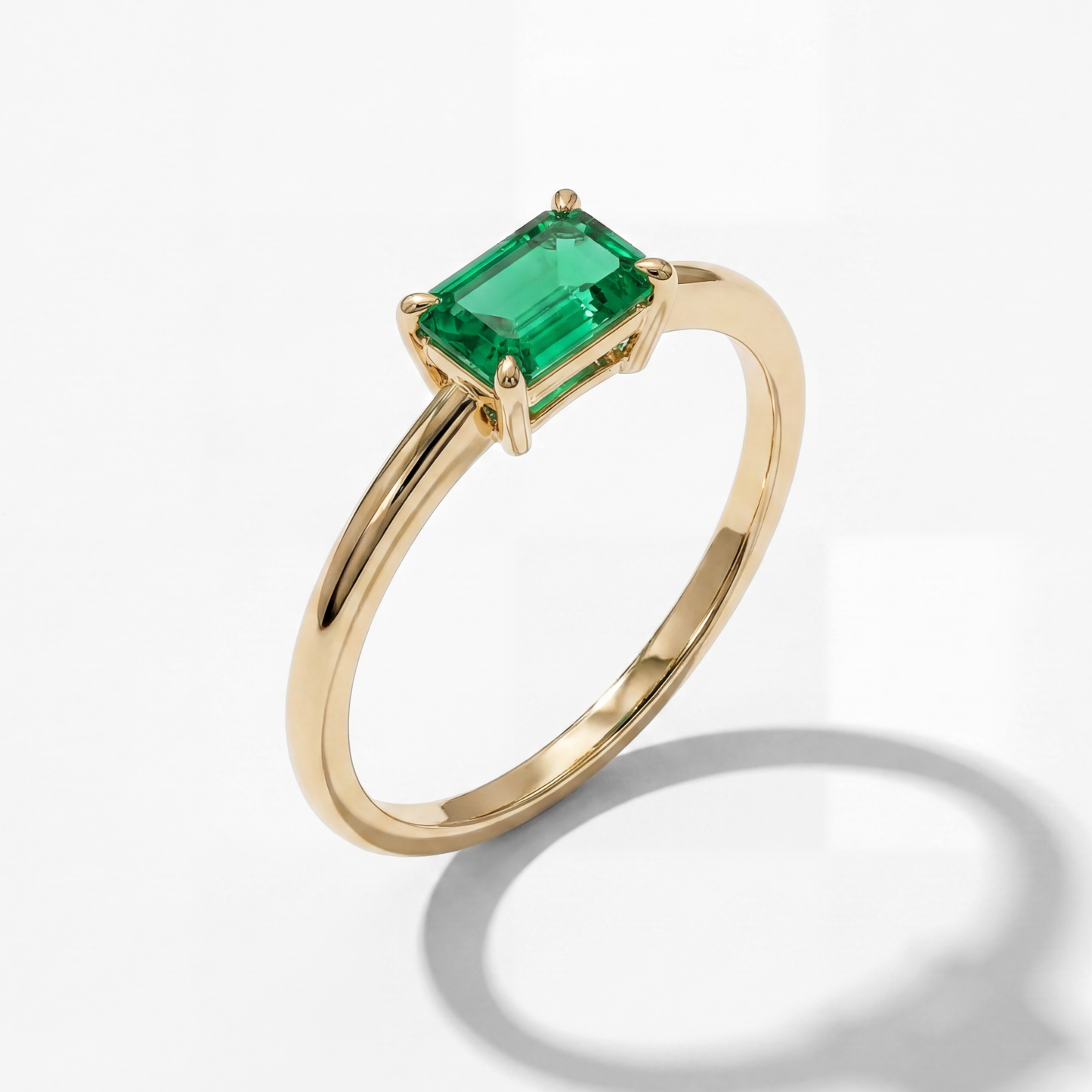 The East-West Solitaire Ring | Lab-Grown Emerald | 14K Yellow Gold