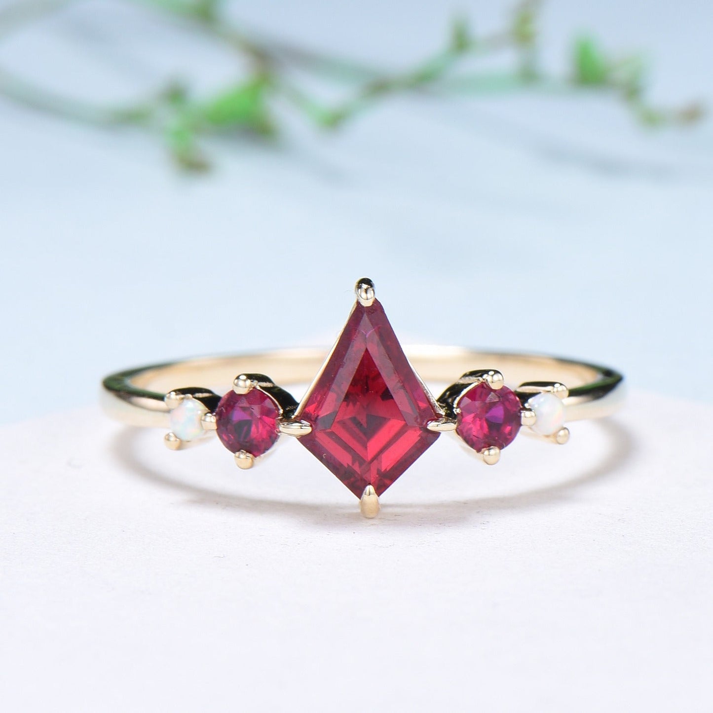 Vintage Kite Ruby Engagement Ring Set 1ct Ruby Bridal Wedding ring Set Art Deco Anniversary Gift Unique July Birthstone Bride Ring For Women