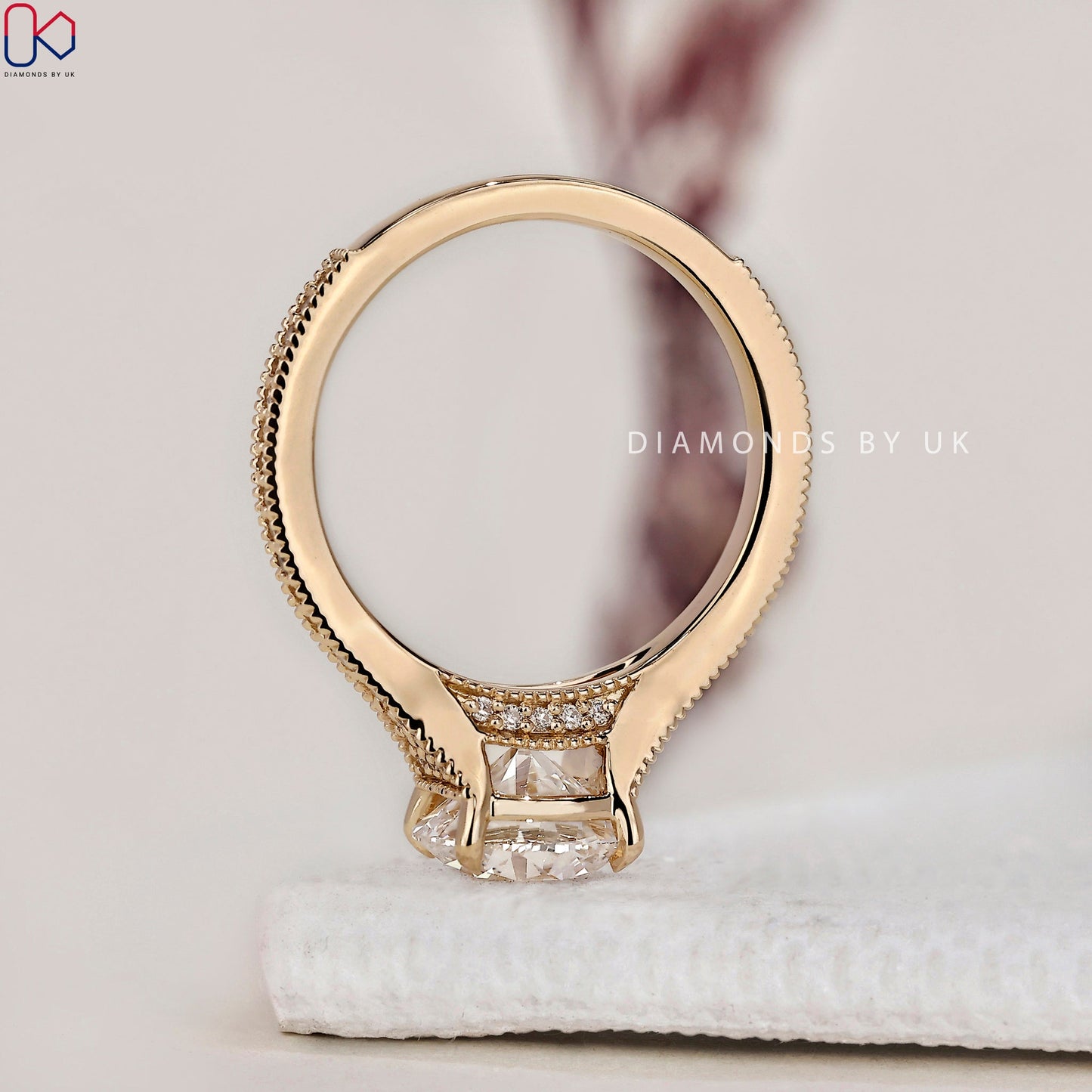 Round Brilliant Cut Diamond Ring - Tapered Pave Set