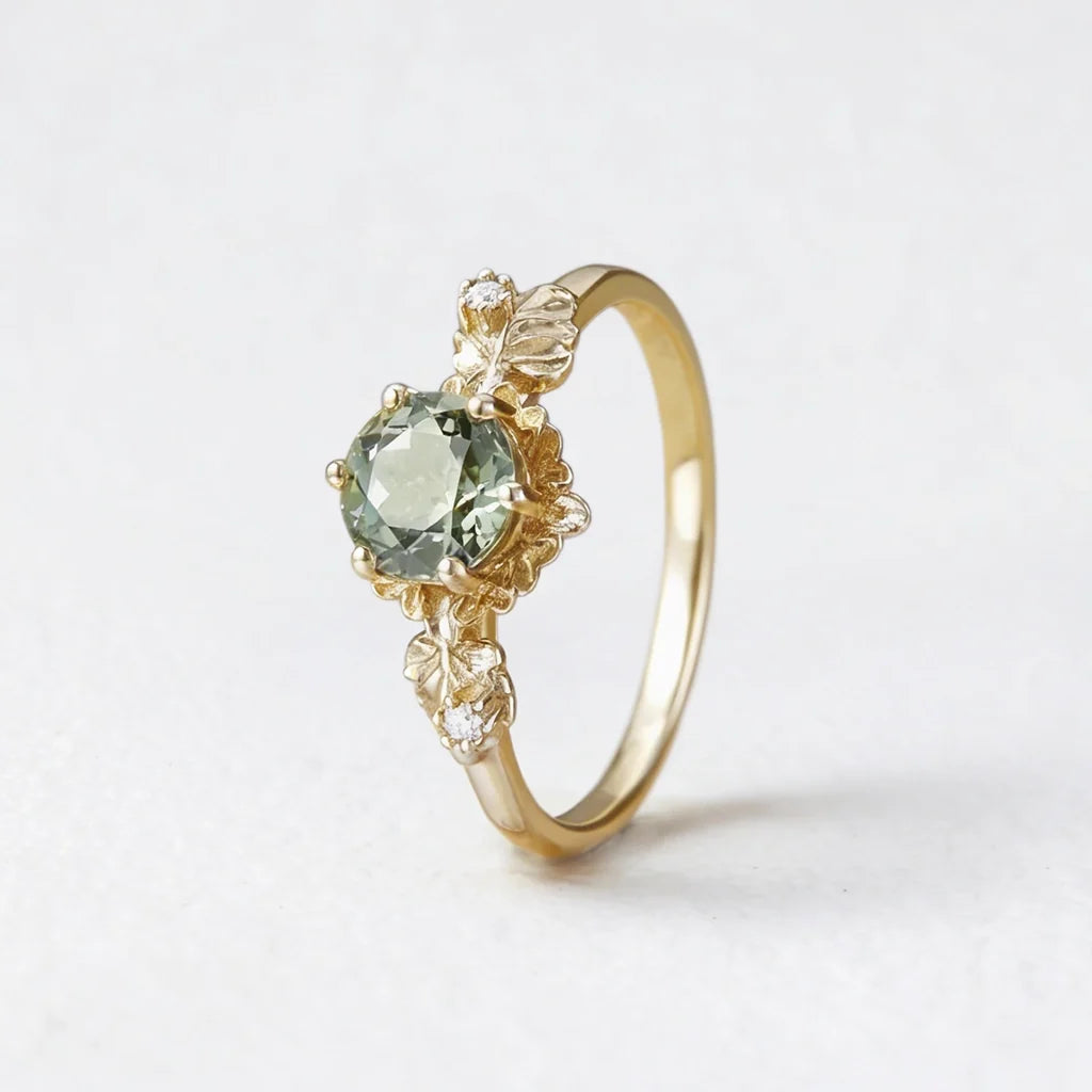 Sylvie’s Blossom | Round Green Sapphire Floral Engagement Ring