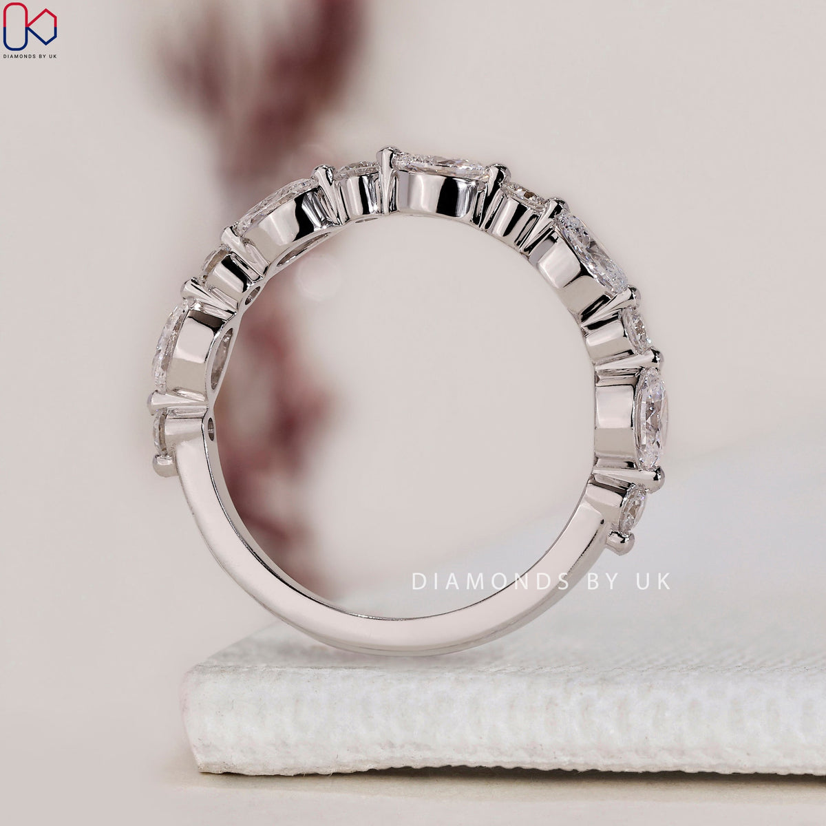 Oval and Round Diamond Wedding Band – Half Eternity Style